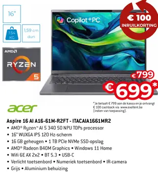 Aanbieding: Aspire 16 Al A16-61M-R2FT - ITACAIA1661MR2