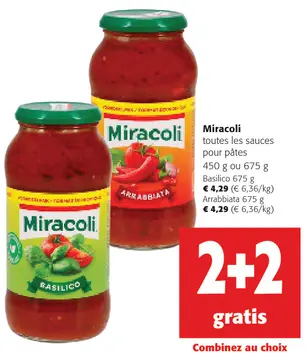 Offre: Miracoli toutes les sauces pour pâtes