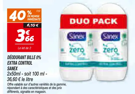 Offre: Déodorant bille 0% extra control
