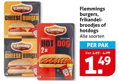 Aanbieding: Flemmings burgers, frikandelbroodjes of hotdo