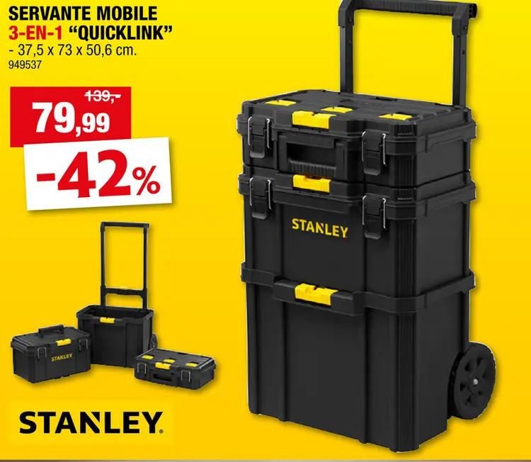 Offre: Stanley Quicklink 3-en-1 servante mobile 50,6x37,5x73 cm
