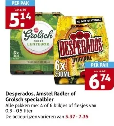 Aanbieding: Desperados, Amstel Radler of Grolsch speciaal