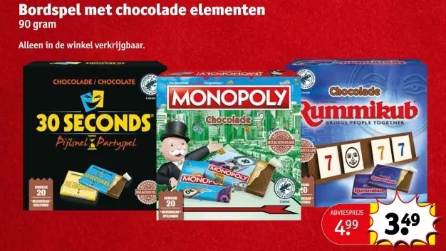 Aanbieding: Chocolade 30 Seconds / Monopoly / Rummikub