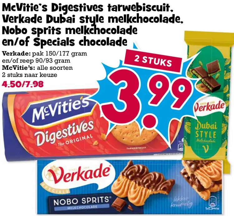 Aanbieding: Digestives tarwebiscuit, Dubai style melkchocolade, Nobo sprits melkchocolade en/of Specials chocolade