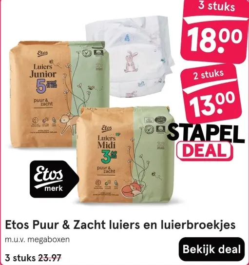 Aanbieding: Etos Puur & Zacht luiers en luierbroekjes