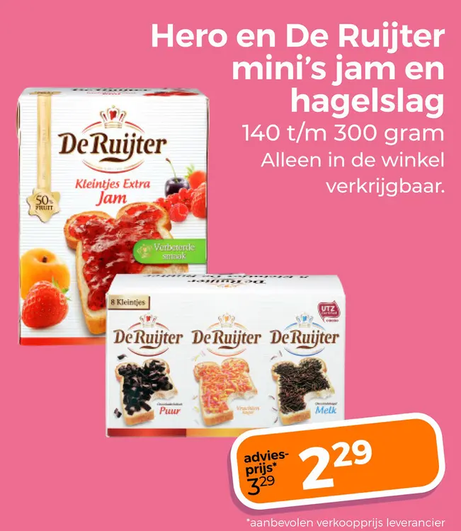 Aanbieding: Hero en De Ruijter mini's jam en hagelslag