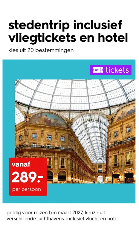 Aanbieding: stedentrip inclusief vliegtickets en hotel