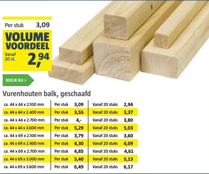 Aanbieding: Vurenhouten balk, geschaafd