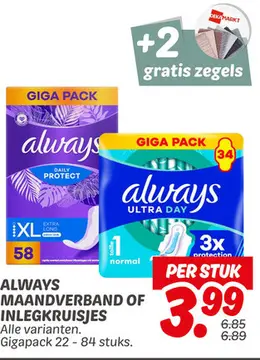 Aanbieding: Always maandverband of inlegkruisjes