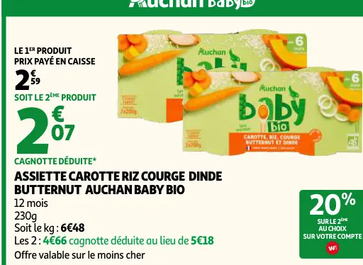 Offre: Assiette carotte riz courge dinde butternut auchan baby bio