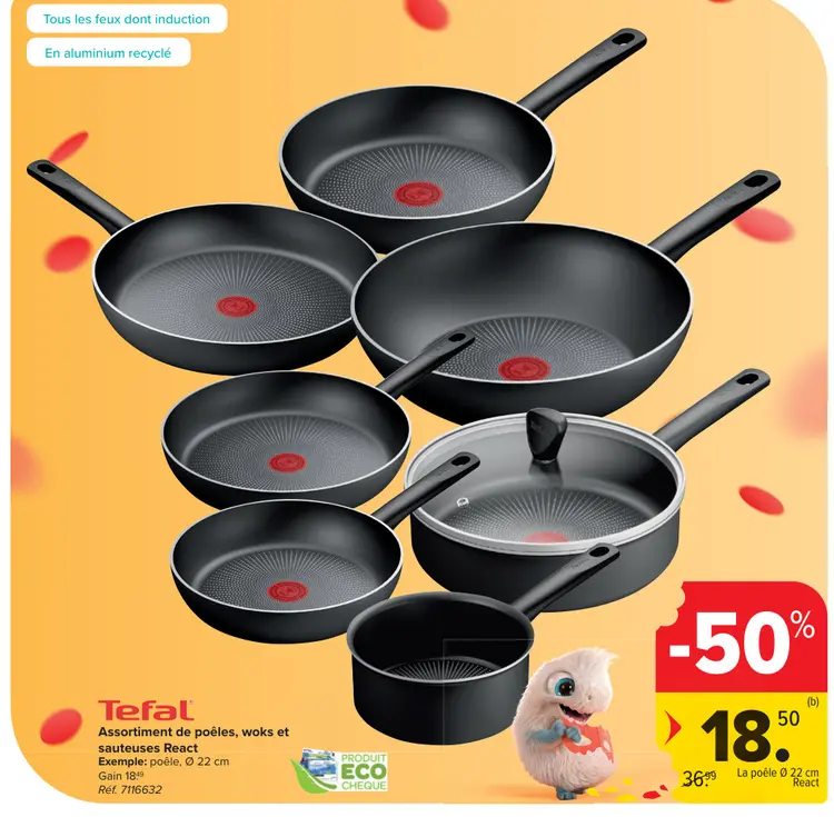 Offre: Assortiment de poêles, woks et sauteuses Reac