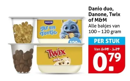 Aanbieding: Danio duo, Danone, Twix of M&M