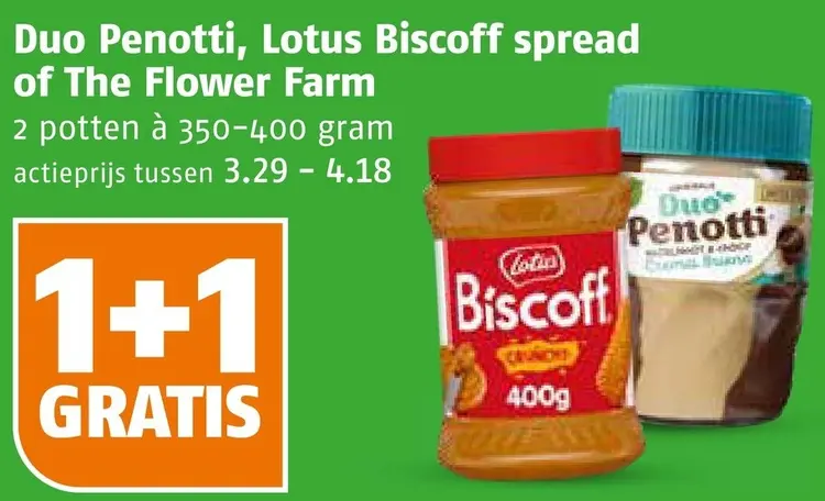Aanbieding: Duo Penotti, Lotus Biscoff spread of The Flower Farm