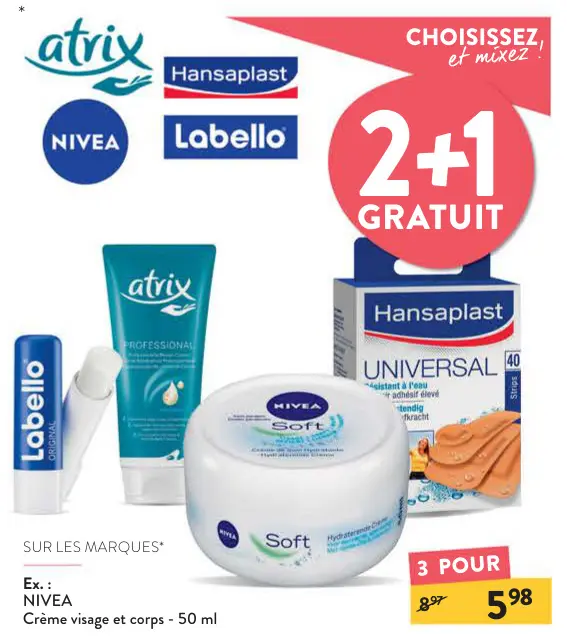 Offre: Choissex et mixez Atrix, Hansaplast, Nivea, Labello