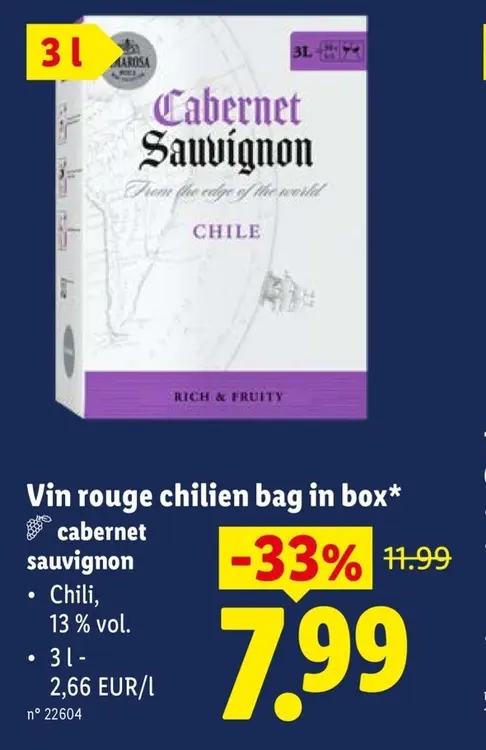 Offre: Vin rouge chilien bag in box cabernet sauvign