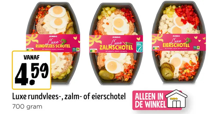 Aanbieding: Luxe rundvlees-, zalm- of eierschotel