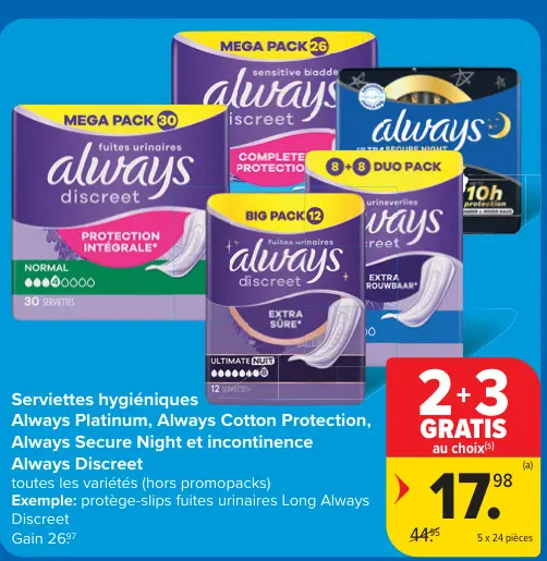 Offre: Serviettes hygiéniques Always Platinum, Always
