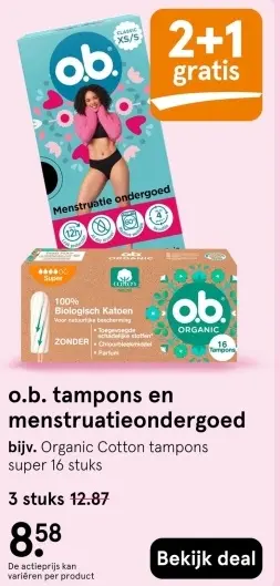 Aanbieding: o.b. tampons en menstruatieondergoed