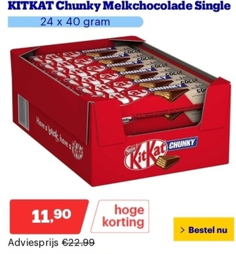 Aanbieding: KITKAT Chunky Melkchocolade Single - 24 x 40 gram