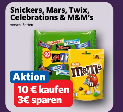 Aanbieding: Snickers, Mars, Twix, Celebrations & M&M's