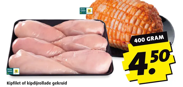 Aanbieding: Kipfilet of kipdijrollade gekruid