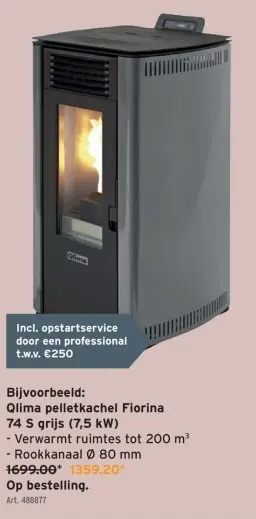 Promotie: Qlima pelletkachel Fiorina 74 S grijs