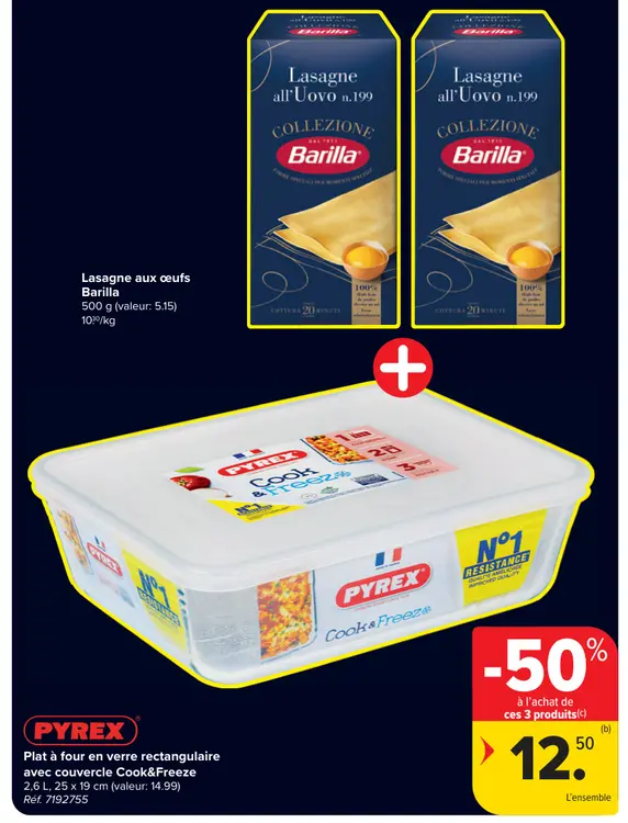 Offre: Lasagne aux œufs + Plat à four en verre rectangulaire