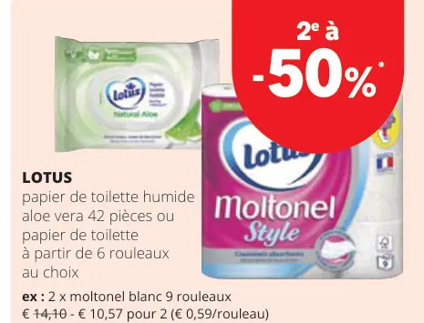 Offre: papier de toilette humide aloe vera ou papier