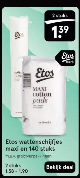 Aanbieding: Wattenschijfjes maxi en 140 stuks