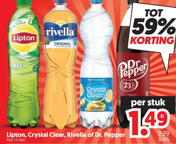 Aanbieding: Lipton, Crystal Clear, Rivella of Dr. Pepper