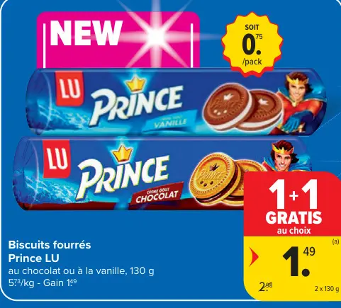 Offre: Biscuits fourrés Prince LU