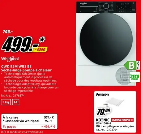 Offre: CWD 95M WBS BE Sèche-linge pompe à chaleur