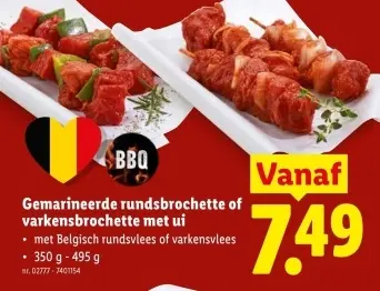 Promotie: Gemarineerde rundsbrochette of varkensbrochette met ui
