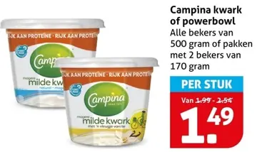 Aanbieding: Campina kwark of powerbowl