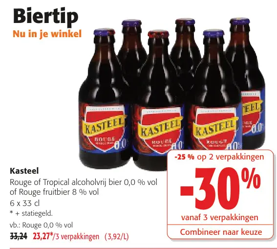 Promotie: Kasteel Rouge of Tropical alcoholvrij bier of vol of rouge fruitbier