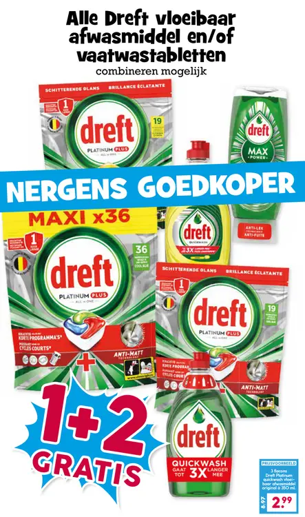 Aanbieding: Dreft vloeibaar afwasmiddel en/of vaatwastabletten