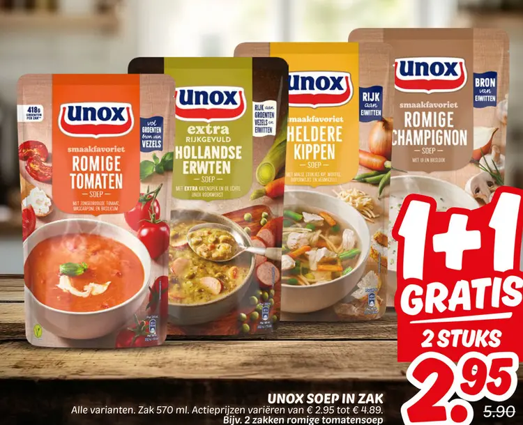Aanbieding: Unox soep in zak