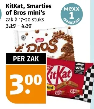 Aanbieding: KitKat, Smarties of Bros mini's