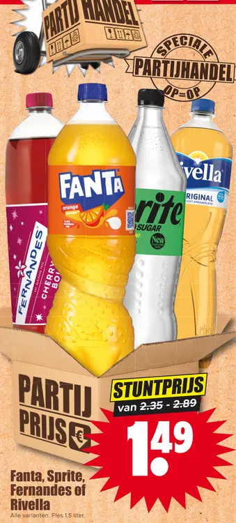 Aanbieding: Fanta, Sprite, Fernandes of Rivella