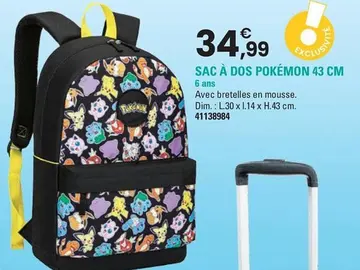 Offre: SAC À DOS POKÉMON 43 CM