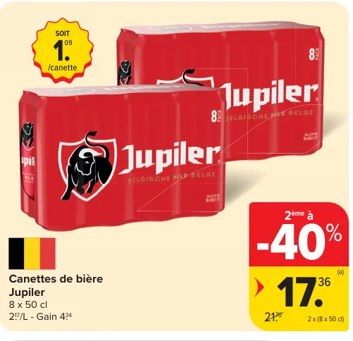 Offre: Canettes de bière Jupiler