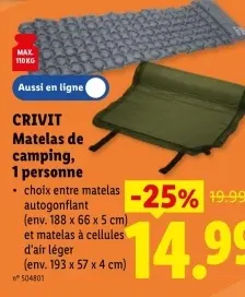 Offre: Matelas de camping, 1 personne
