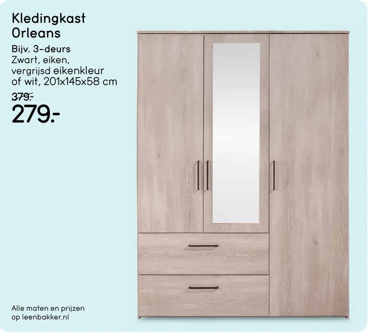 Aanbieding: Kledingkast Orleans 3 deurs - zwart - 201x145x58 cm