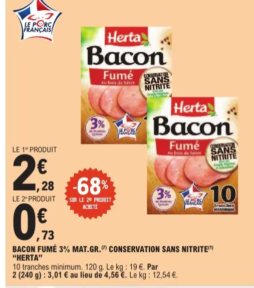 Offre: Bacon fumé 3% mat.gr. conservation sans nitri