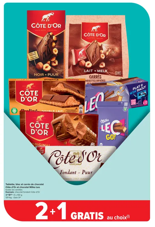 Offre: Tablette, bloc et carrés de chocolat