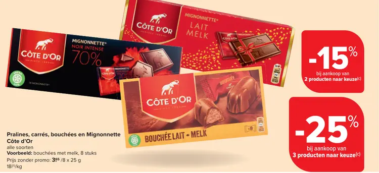 Promotie: Pralines, carrés, bouchées en Mignonnette