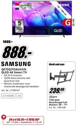 Aanbieding: SAMSUNG QE75Q7F5AUXXN QLED 4K Smart TV