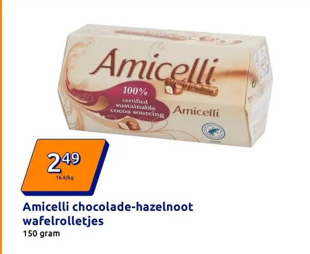 Aanbieding: Amicelli chocolade-hazelnoot wafelrolletjes