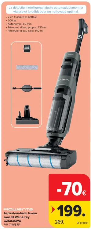 Offre: Aspirateur-balai laveur sans fil Wet & Dry