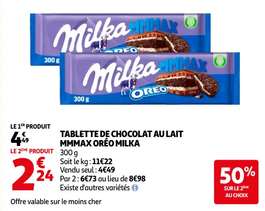 Offre: Tablette de chocolat au lait mmmax oréo
